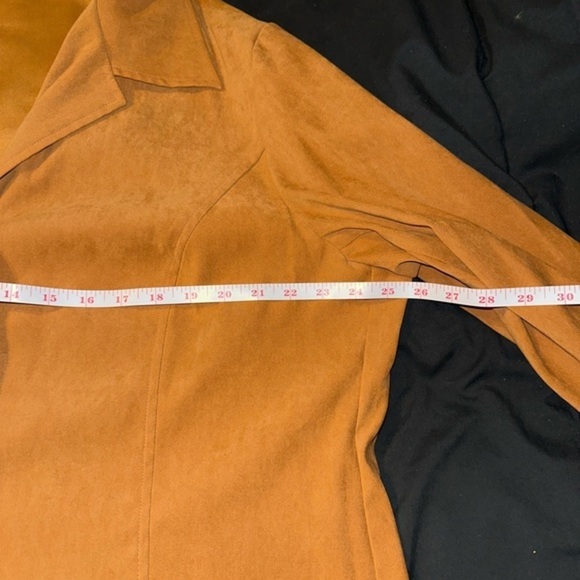 Worthington Top Blazer Shirt Princess Seam Suede Texture tortoise Button Size 1X - Picture 7 of 8